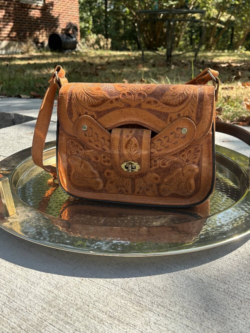 VTG 1970s Mexican Hand Tooled Leather Saddle Bag feat. Mayan Calendar